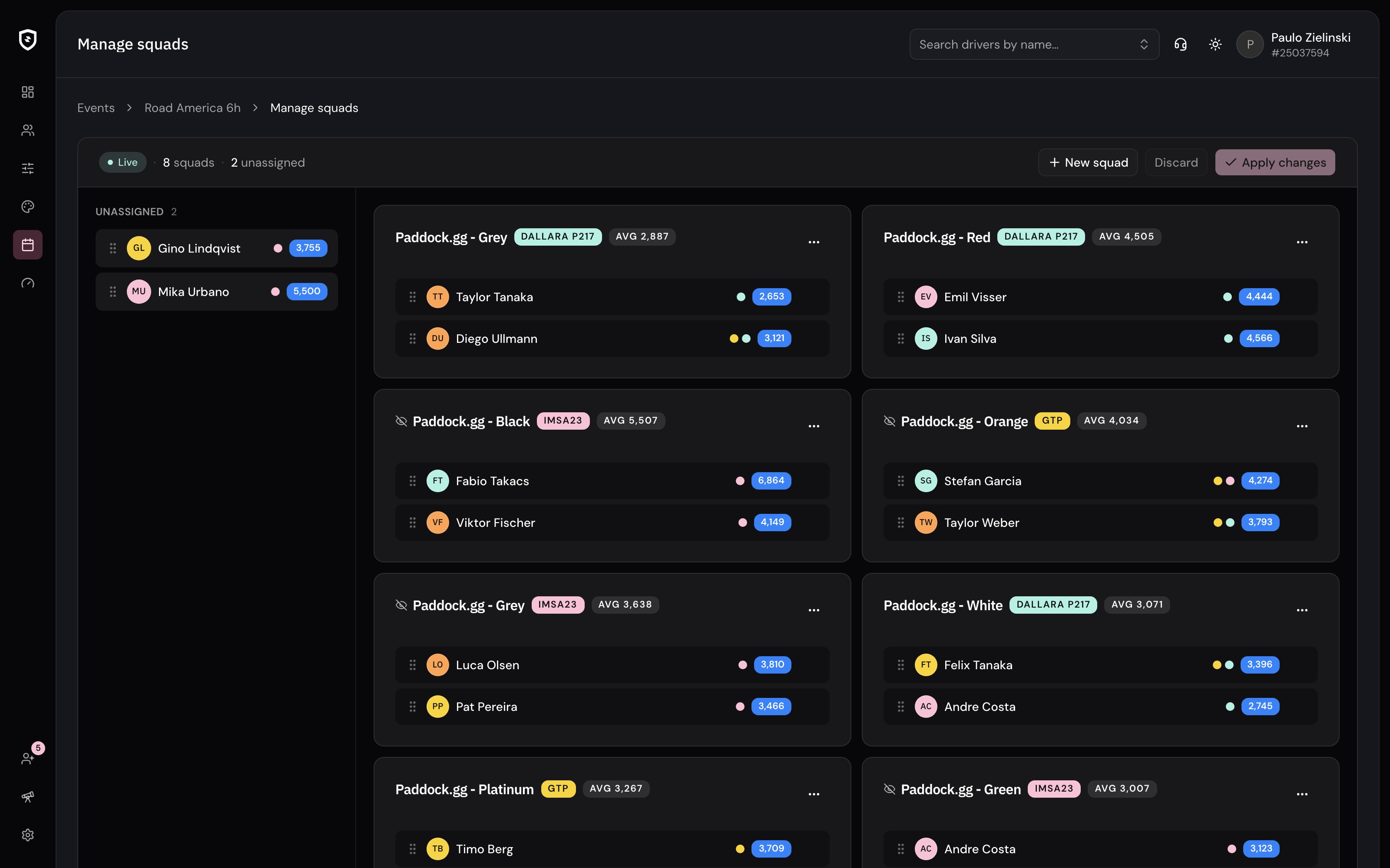 Managing event squads in Paddock